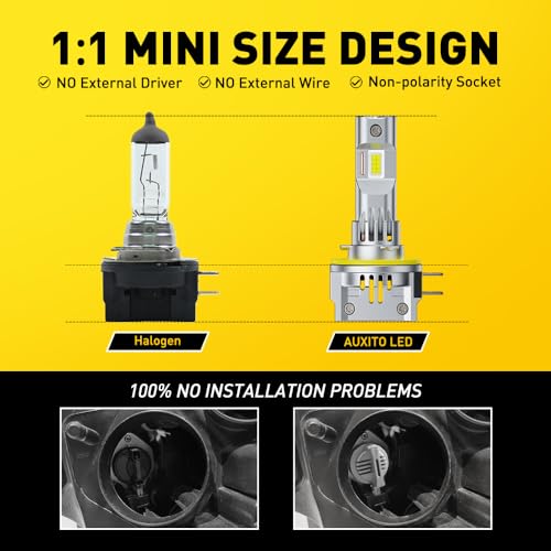 Image of AUXITO Upgraded H11B /H8B Bulbs 800% Brightness, Super & Brightest, 6500K Cool White, Mini Size No Adapter Needed, IP68 Waterproof, Plug and Play, Pack of 2