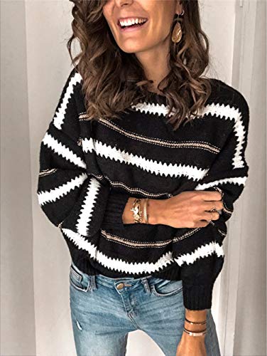 Image of PRETTYGARDEN Women's V Neck Striped Knit Pullover Sweater