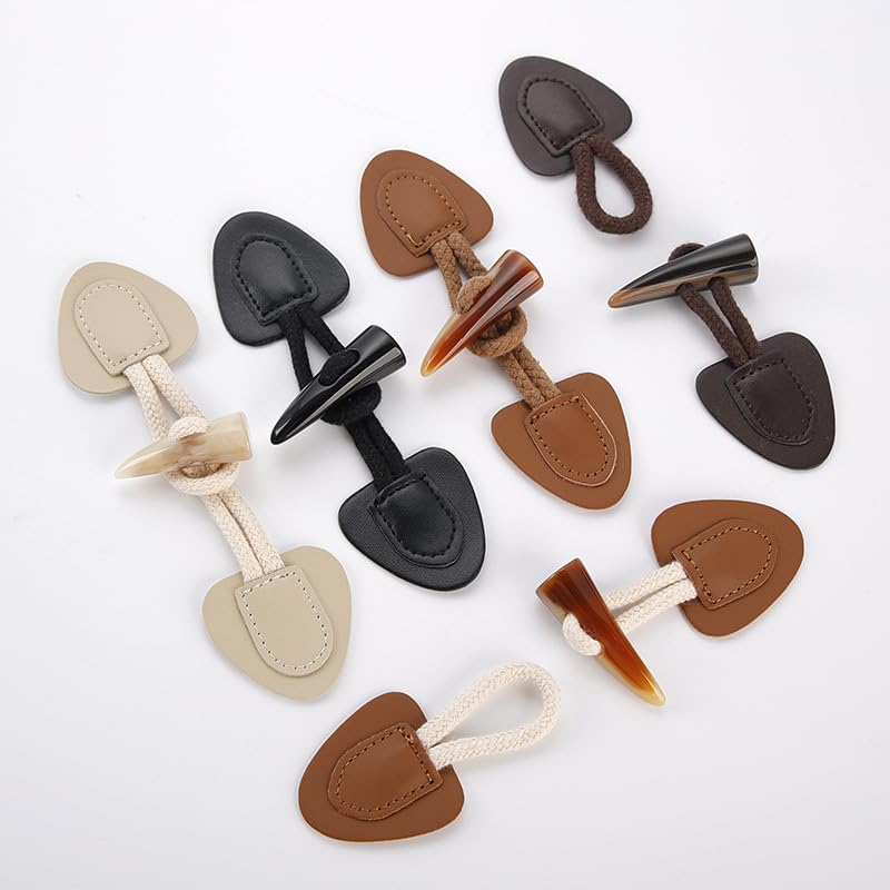 5 * 16cm 10pz Fibbia in Pelle di Corno di Pecora Bottone in Resina Fibbia per Cappotto da Donna Giacca a Vento Fibbia in Corda di Cotone Fibbia in Pelle Bottone da Cucito (Bianco 5 * 16cm 10pz)