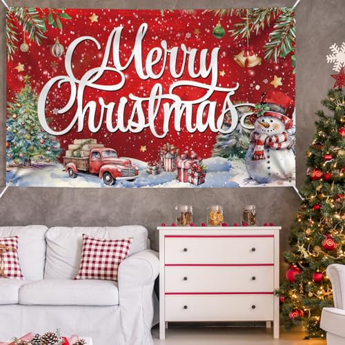 Image of Large Christmas Banner Decorations Red Flag Outdoor 72x44 Inch, Merry Christmas Gifts for Indoor Home House Decor Party Supplies, Yard Sign Background for Photography