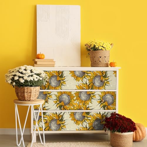Papel pintado floral vintage autoadhesivo de 17.5x78.8 con girasoles amarillos 3