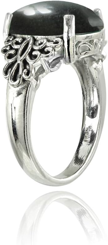 Ice Gems Sterling Silver Simulated Hematite Oxidized Bali Inspired Filigree Oval Ring