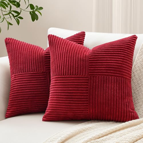 Sungeek 2er Set Cord Kissenbezüge, Kreuz Streifen Muster Kordsamt Kissenbezug Sofakissen Dekokissen Patchwork Design Deko Zierkissenbezüge Kissenhülle für Wohnzimmer (50x50cm, Dunkelrot) Sungeek 2er Set Cord Kissenbezüge, Kreuz Streifen Muster Kordsamt Kissenbezug Sofakissen Dekokissen Patchwork Design Deko Zierkissenbezüge Kissenhülle für Wohnzimmer (50x50cm, Dunkelrot)