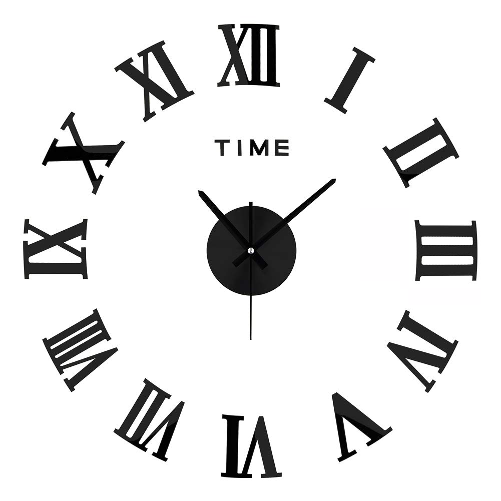 Amazlife 3D DIY Wall Clock, Modern Frameless Large 3D DIY Wall Clock Mirror Stickers Kit Decoration Home for Living Room Bedroom