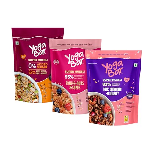 Image of Yogabar Wholegrain Breakfast Muesli |Fruits Nuts and Seeds | Dark Chocolate Cranberry |No Sugar Super Muesli |400gm Each