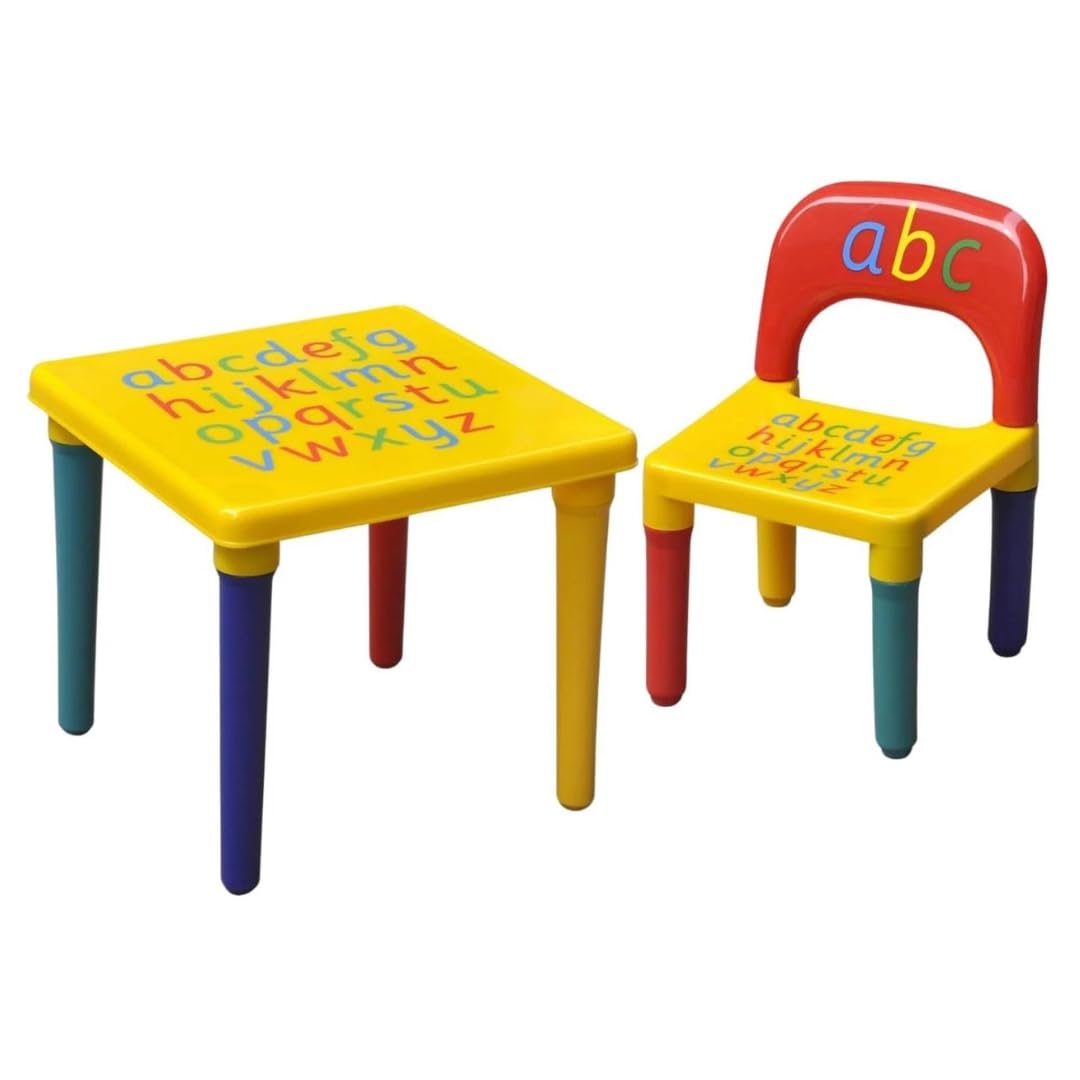 Trendi ABC Alphabet Plastic Table and Chair Set Durable Activity Table with Matching Chairs for Learning and Drawing