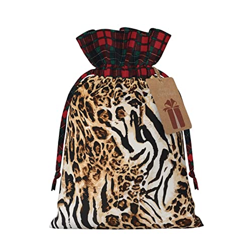 クリスマス 巾着袋 ヒョウ柄 アニマル ギフト バッグ 誕生日 パーティー用 ラッピング袋 グリーティングバッグ ミニカード付 ビッグギフト 巾着 ラッピング 袋 らっぴんぐ 包装 プレゼント 麻袋 かわいいクリスマスプレゼント袋 麻布袋 収納袋 小物入れ