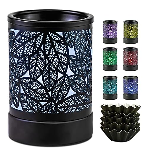 ElusiaKa Wax Melt Warmer 7 LED Color Changing Metal Oil Burner Electric Candle Wax Warmer Burner Wax Melter Fragrance Warmer for Home Office Bedroom Aromatherapy Gifts