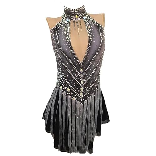 Nnnnydjy Women's Professional Figure Skating Dress Adults Handmade Ice Roller Skate Clothing Girls' Art Gymnastics Leotards,Black,11_13Years