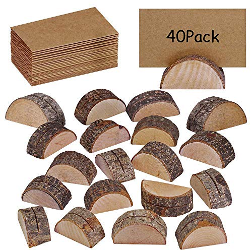 X-BLTU 40PCS Segnaposto Legno Supporto Numero Portafoto Porta Tessera Memo Posto Titolare Decorazione Tavolo Matrimonio Compleanno Festa Natale(20 Portabiti +20 Carta Kraft)