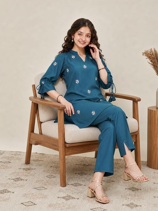 Image of RP ECOM Girls Cord Set dress for Girls | Top Kurta and Palazzo Pant Set | Ethnic & Casual Wear Outfit | Kurta Suit set for kids girls