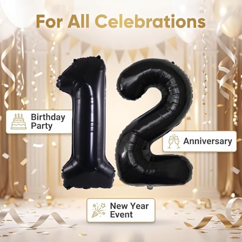 Image of YPSelected 32 Inch Large Foil Helium Number Balloon Birthday Wedding Party 0-9 (Black, 2)