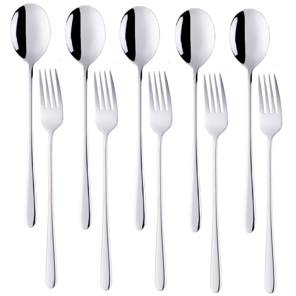 10Pcs Flatware Sets, Silver Spoons and Forks Set, Stainless Steel Dinner Spoons and Dinner Forks, Services for 5