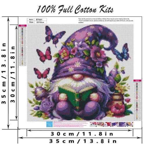 Image of Gnome Stamped Cross Stitch Kits for Adults Beginner,Butterfly Counted Cross Stitch Kits Printed Stitching Cute Patterns Dimensions Needlepoint Art Crafts Embroidery Kits for Adults Beginners