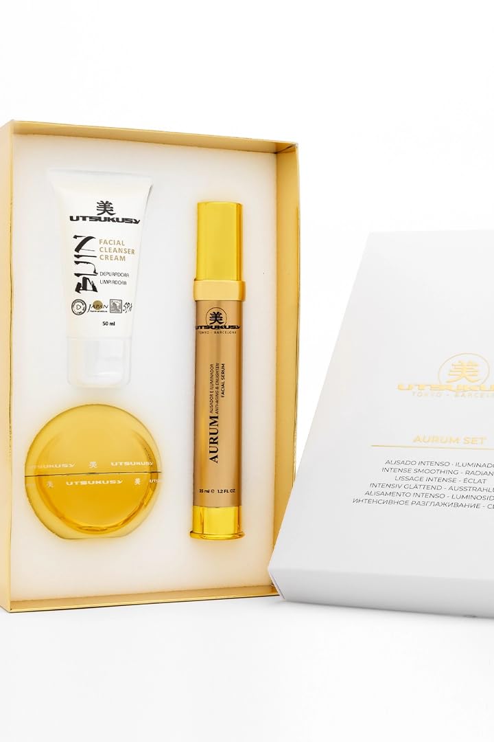 utsukusy - Pflege-Set für zu Hause – Aurum Creme 50 ml – Serum 35 ml – Bijin Reinigungscreme 50 ml