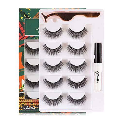JIMIRE 5 Pairs False Eyelashes with Glue and Tweezers Fluffy False Lashes Kit