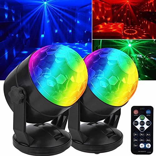 [Pack of 2] Remote Control Battery Powered Portable Sound Activated Party Lights for Outdoor and Indoor, USB Plug in, Dj Lighting, RBG Disco Ball, Strobe Lamp Stage Par Light for Room Dance Parties