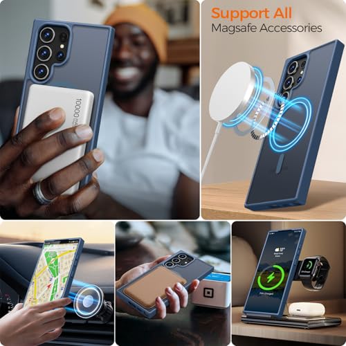 Image of Rayboen for Samsung Galaxy S23 Ultra Case Magnetic, [Compatible with Magsafe] Protective Skin Finish Matte Phone Cover for Samsung S23 Ultra with Translucent Hard Back & Soft Edge, Matte Blue