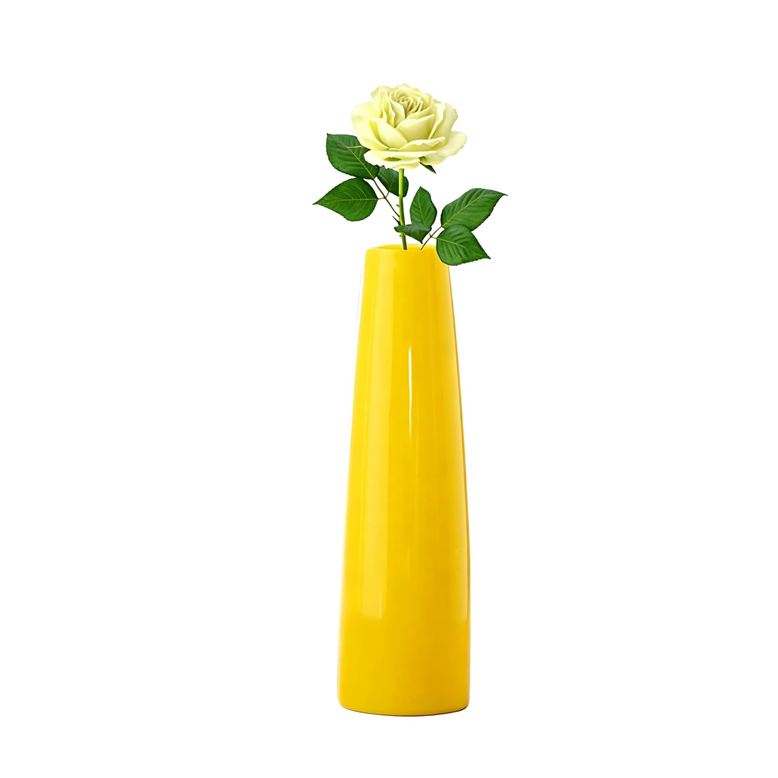 16CM Yellow Tall Conic Ceramic Flower Vase Taper Vase Table Top Small Narrow Neck Vases for Home Wedding Table Bedroom Living Room Office Desk(Flowers not included)