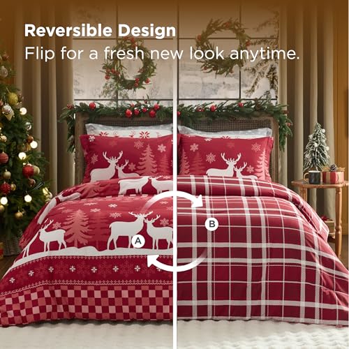 Image of Bedsure Christmas Twin Comforter Set - 4 Pieces Christmas Twin Bedding Set, Bed in a Bag with 1 Soft Snowflake and Elk Reversible Comforter, 1 Pillow Sham, 1 Throw Blanket and 1 Decorative