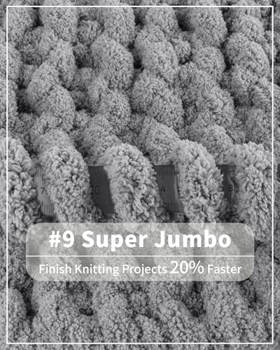 Image of Cozyful Chunky Yarn for Hand Knitting, #9 Thick Jumbo Big Chunky Yarn for Crocheting, Super Chunky Knit Blanket Yarns, Large Chunky Chenille Yarns, 8 Pack (30 yds 8 oz Each Skein), Light Grey