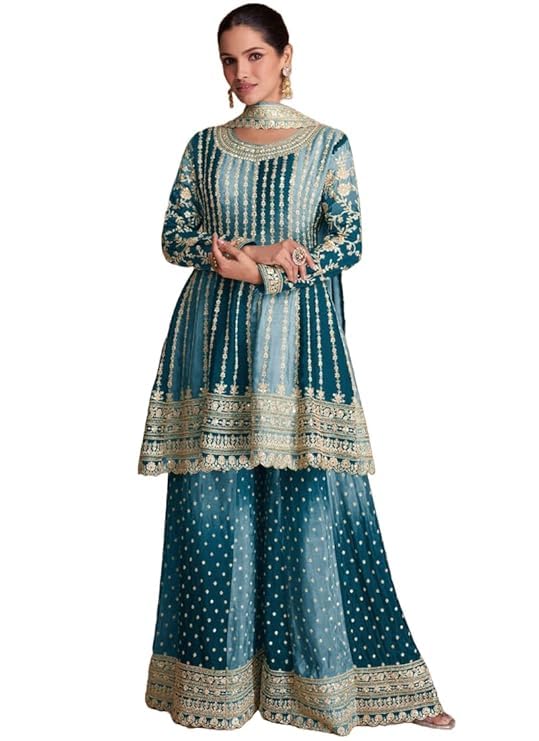 Ready to Wear Indian Pakistani Designer Embroidered Sharara/Palazzo Suit Set for Womens