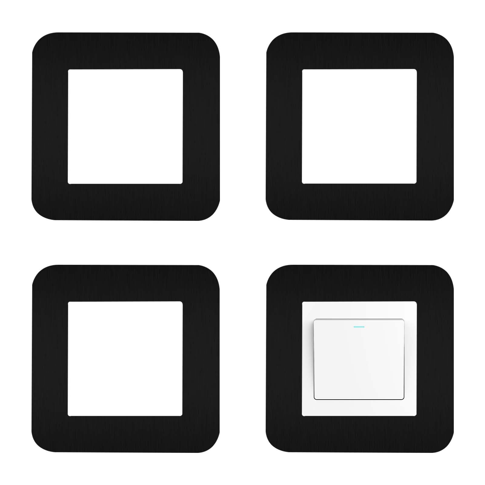 4 Pcs Light Switch Surround Black Light Switch Cover Plates Self Adhesive Surround Single Light Switch Covers, Square Switch Sticker Covers for Home Wall Switch Socket Decoration 3.38 Inch