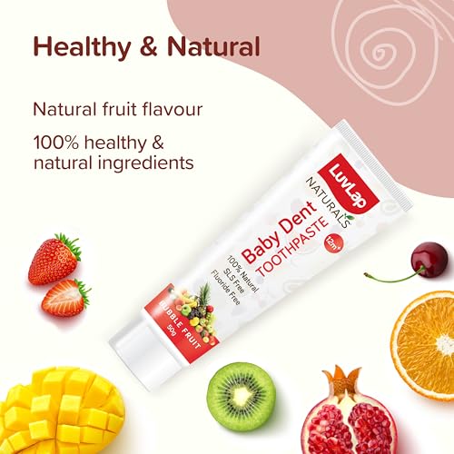 Image of LuvLap Naturals 100% Natural Baby Toothpaste 50g, Bubble Fruit Flavour, SLS & Fluoride Free Kids Toothpaste, Removes Plaque, Prevents Bacteria, Ensures White Teeth, Neutral pH, 12M+