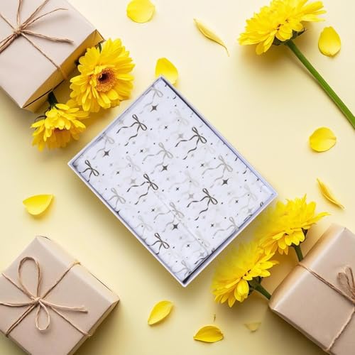 Pineraap 100 folhas de papel de seda de laço preto, lindo laço impresso papel de embrulho de present