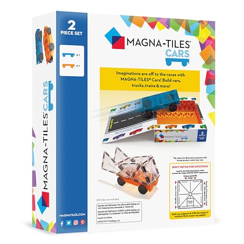 Image of MAGNA-TILES Cars - Blue & Orange 2-Piece Magnetic Construction Set, The Original Magnetic Building Brand