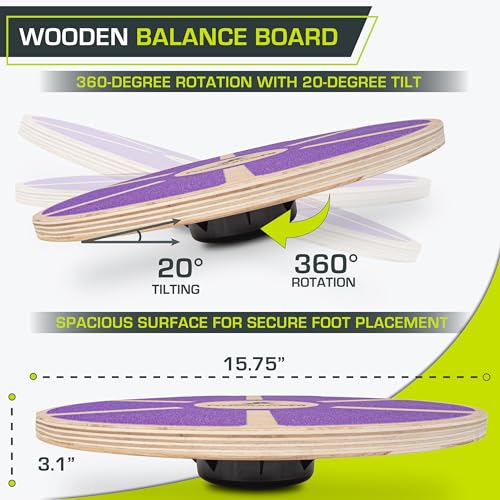 Image of ProsourceFit Wooden Balance Board Non-Slip Wobble Core Trainer 15.75in (39.5cm) Diameter with 360 Rotation for Stability Training, Full Body Exercises, Physical Therapy