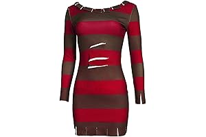 Freddy Krueger Costume Women's | Red Striped Skirt, Long Sleeve Sexy Pullover Dress for Halloween