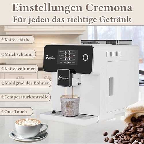 Cremona One Touch Kaffeevollautomat und Espressomaschine mit Milchsystem, weiß – Bild 4