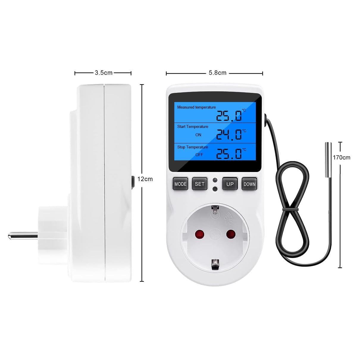 Stopcontact voor temperatuurregeling 230V temperatuurregelaar stopcontact met sensor digitale thermostaat stopcontact temperatuurschakelaar met timer voor kas aquarium koelkast verwarming koeling Stopcontact voor temperatuurregeling 230V temperatuurregelaar stopcontact met sensor digitale thermostaat stopcontact temperatuurschakelaar met timer voor kas aquarium koelkast verwarming koeling