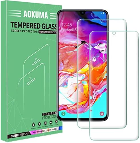 AOKUMA Samsung Galaxy A70 Tempered Glass Screen Protector, [2 Pack] Premium Quality Guard Film, Case Friendly, Comfortable Round Edge,Shatterproof, Shockproof, Scratchproof oilproof