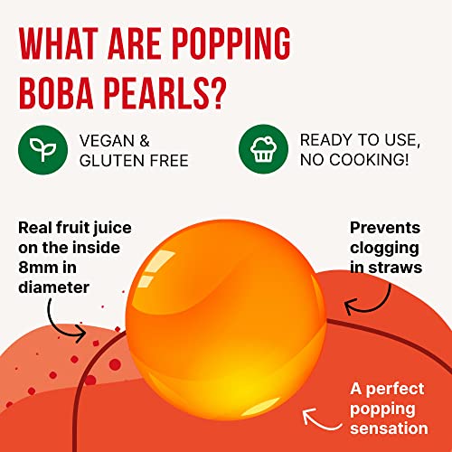 Inspire Food Popping Boba Pearls For Bubble Tea - 1 Lb | Mango | Bursting Pearls Bubble | Real Fruit Juice For Shakes, Desserts, Smoothies | 100% Vegan & Glutenfree #TOP4