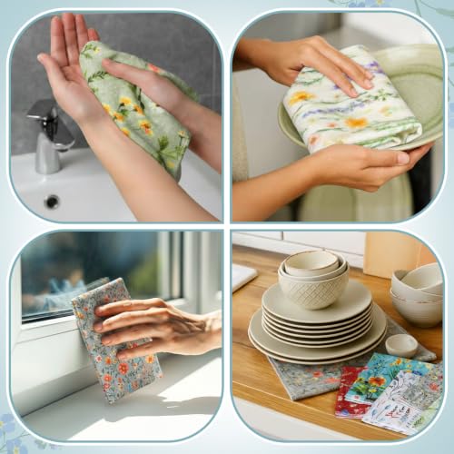 Image of Redbaker 36 Pcs Reusable Paper Towels Rolls Kitchen Towels Bulk Washable Paperless Cloth Cotton Hand Napkins with Cardboard Reusable Napkins for Kitchen Bathroom (Flower Style)