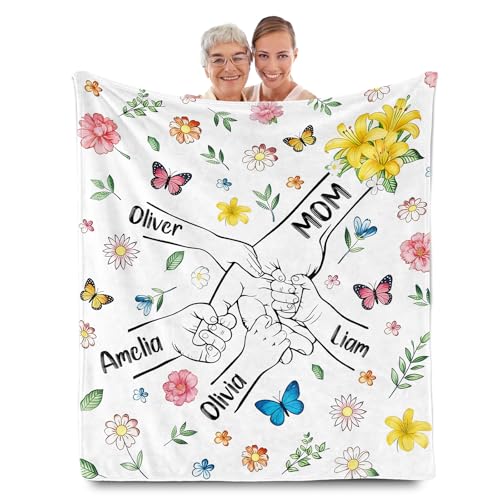 GOWRACOG Custom Blanket with Kids Names for Mom Personalized Mom Blankets from Daughter Son Customized Throw Blanket for Mother Birthday Christmas Thanksgiving Gifts
