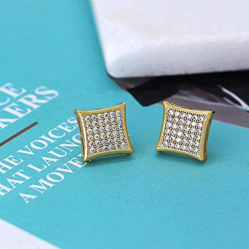 Hip Hop Gold Silver 11Mm Square Cz Stud Earring Of Mens Boy Aretes Para Hombre #TOP3