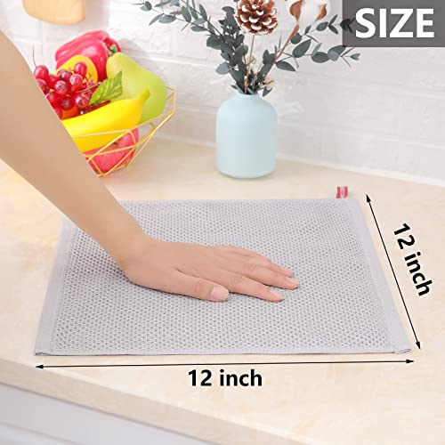 Image of Homaxy 100% Cotton Waffle Weave Kitchen Dish Cloths, Ultra Soft Absorbent Quick Drying Dish Towels, 12 x 12 Inches, 12-Pack, Light Gray