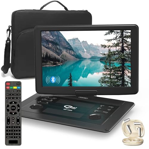 18 Portable DVD Player with Bluetooth Headset 15.6 HD Swivel Screen with Extra Carrying Bag Support AV-in/Out and Multiple Disc Formats High Volume Speaker Black [Not Support Blu-Ray]