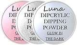 SHEBA NAILS Glow In The Dark Dipcrylic Dip Dipping Powder - 3 pc Trio Set - Shooting Star, Glistening White, Moon Child 1oz ea