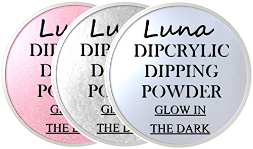 SHEBA NAILS Glow In The Dark Dipcrylic Dip Dipping Powder - 3 pc Trio Set - Shooting Star, Glistening White, Moon Child 1oz ea