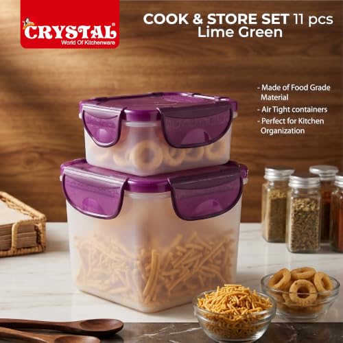 Image of Crystal 11 Pcs Non Stick Cookware Set with Storage Containers | Gas Stove Friendly | Tawa, Fry Pan, Kadhai with Lid, 4 Serving Spoons, 2 Containers & Grater Set | PFOA Free Coating