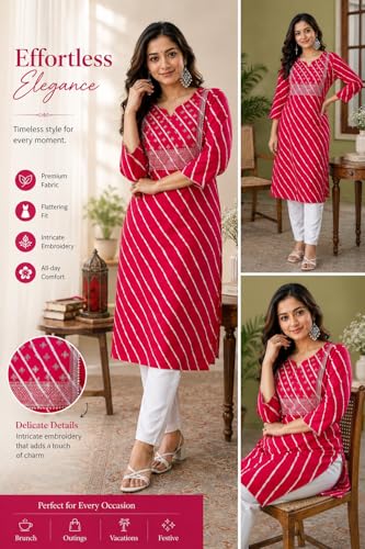 Image of Women's Cotton Floral Printed V-Neck A-Line Kurta /Regular Fit Kurti-3 /4 Sleeve