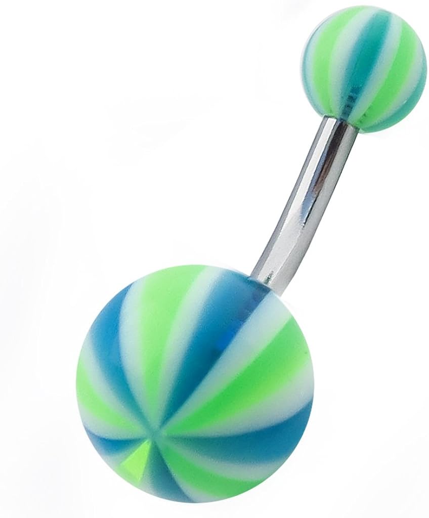 HUSSY Teal and Green Beach Ball Belly Button Ring (14g, 3/8