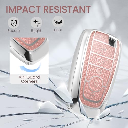Image of Key Fob Cover for Ford, Rhinestone Wristlet Keychain Case, Pink | Wear-resistant TPU shell, non-stretch rhinestone wristlet, daily splash, scratch and drop protection, normal signal use