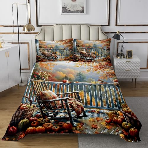 Autumn Theme Kids Bedspread Twin Size,Fall Harvest Pumpkin Jungle Maple Leaves Coverlet Set,Boys Girls Room Decor,Natural Scenery Rustic Quilted Coverlet,Orange Bedding Quilt,1 Pillowcase
