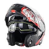 Modular Bluetooth Motorcycle Large Size Helmets, Flip Up Helmets Dual Visor Street Bike Racing Helmet for Men Women DOT Approved, Cool Fast And Convenient Helmet with Built-In Headset Microphone,Venom