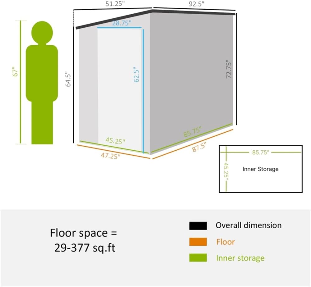 Heavy-Duty Galvanized Steel Outdoor Storage Shed for Garden Tools, Lawn Equipment, and Seasonal Items with Sloped Roof